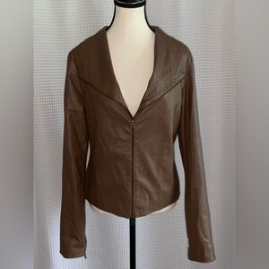 Women’s Sarah Pacini Made in‎ Italy Zip Front Brown Leather Jacket Size 0